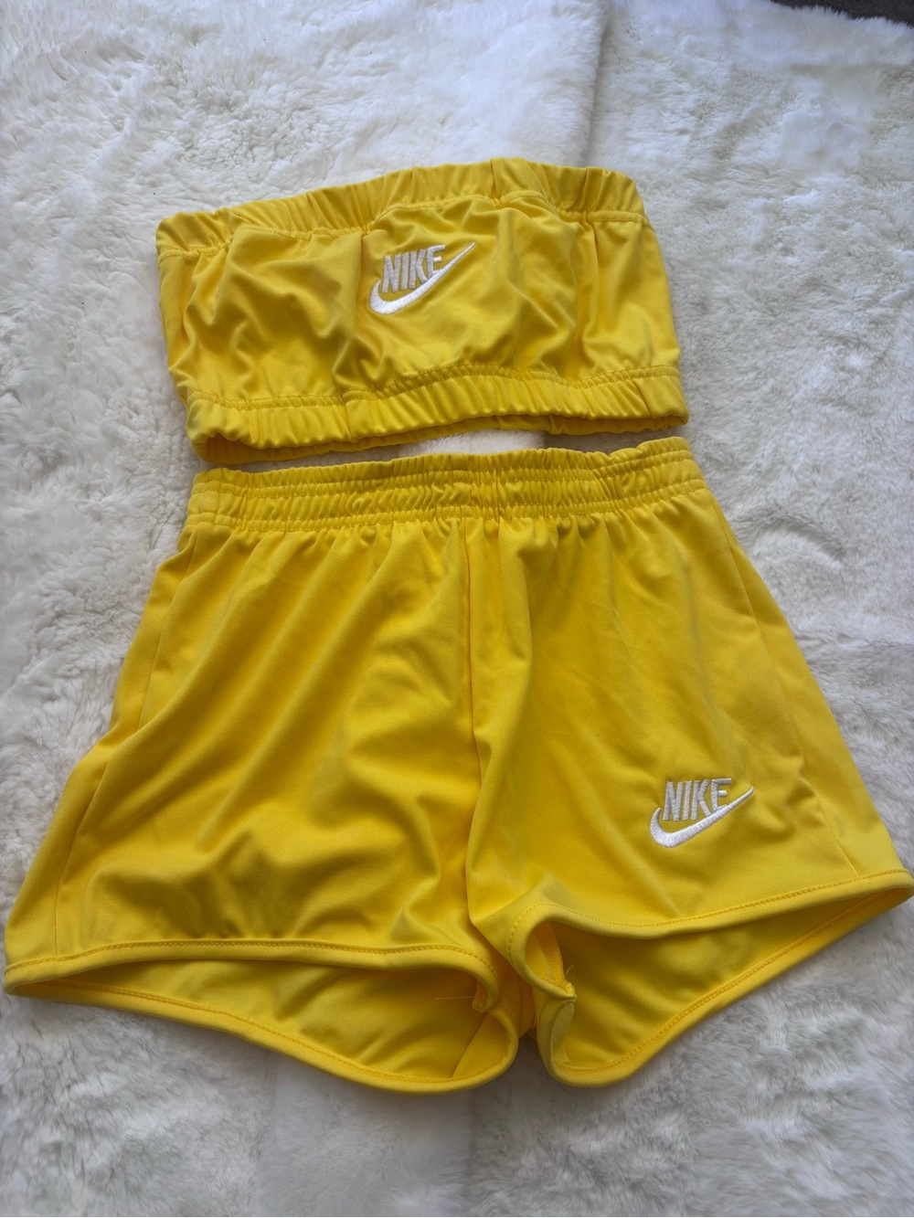 Nike Women's Bright Yellow Athletic Shorts with Logo